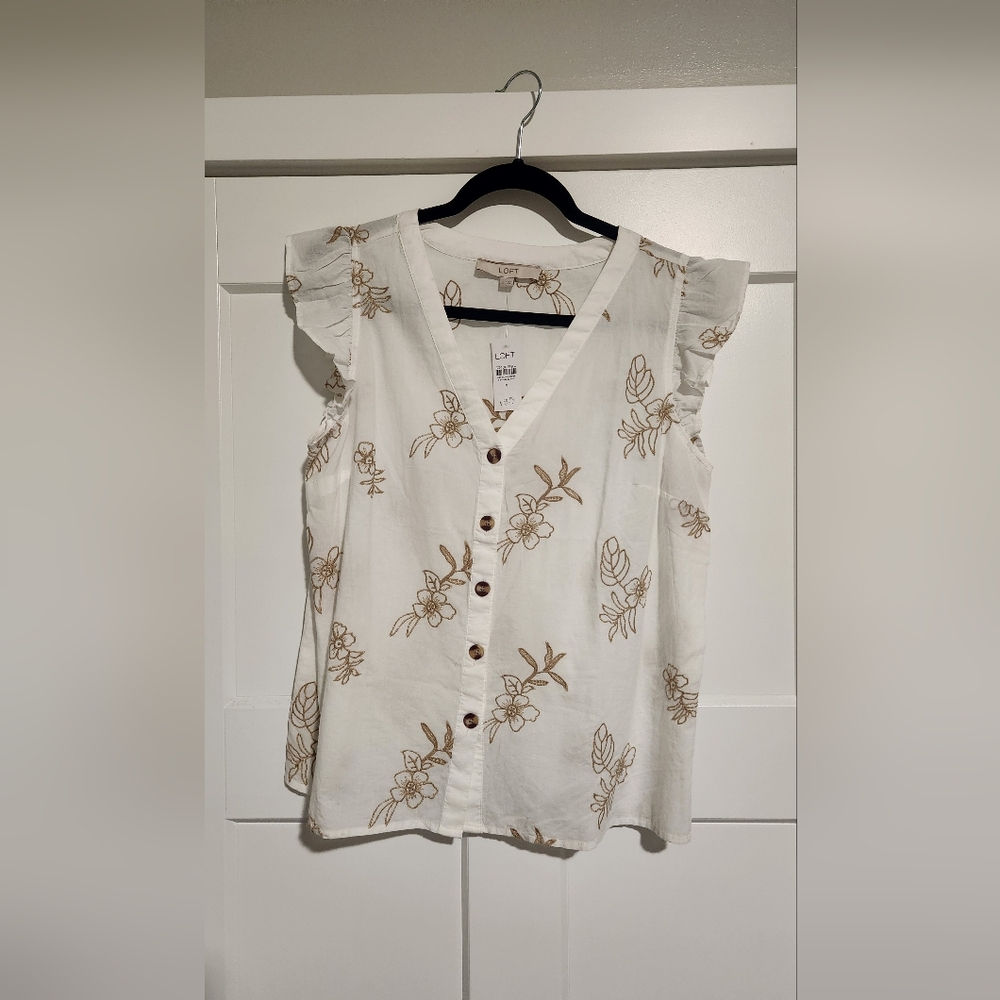 NWT LOFT 100% cotton embroidered top size S